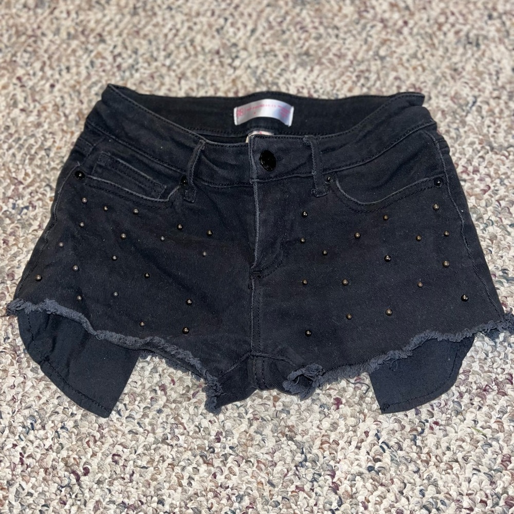 Black Studded Denim Shorts
